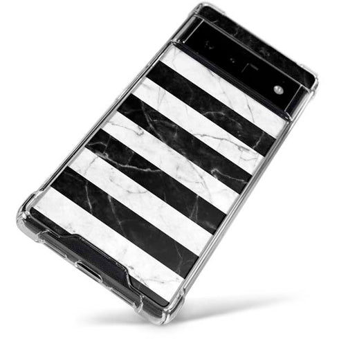 Black and White Striped Marble Google Pixel 6 Clear Case